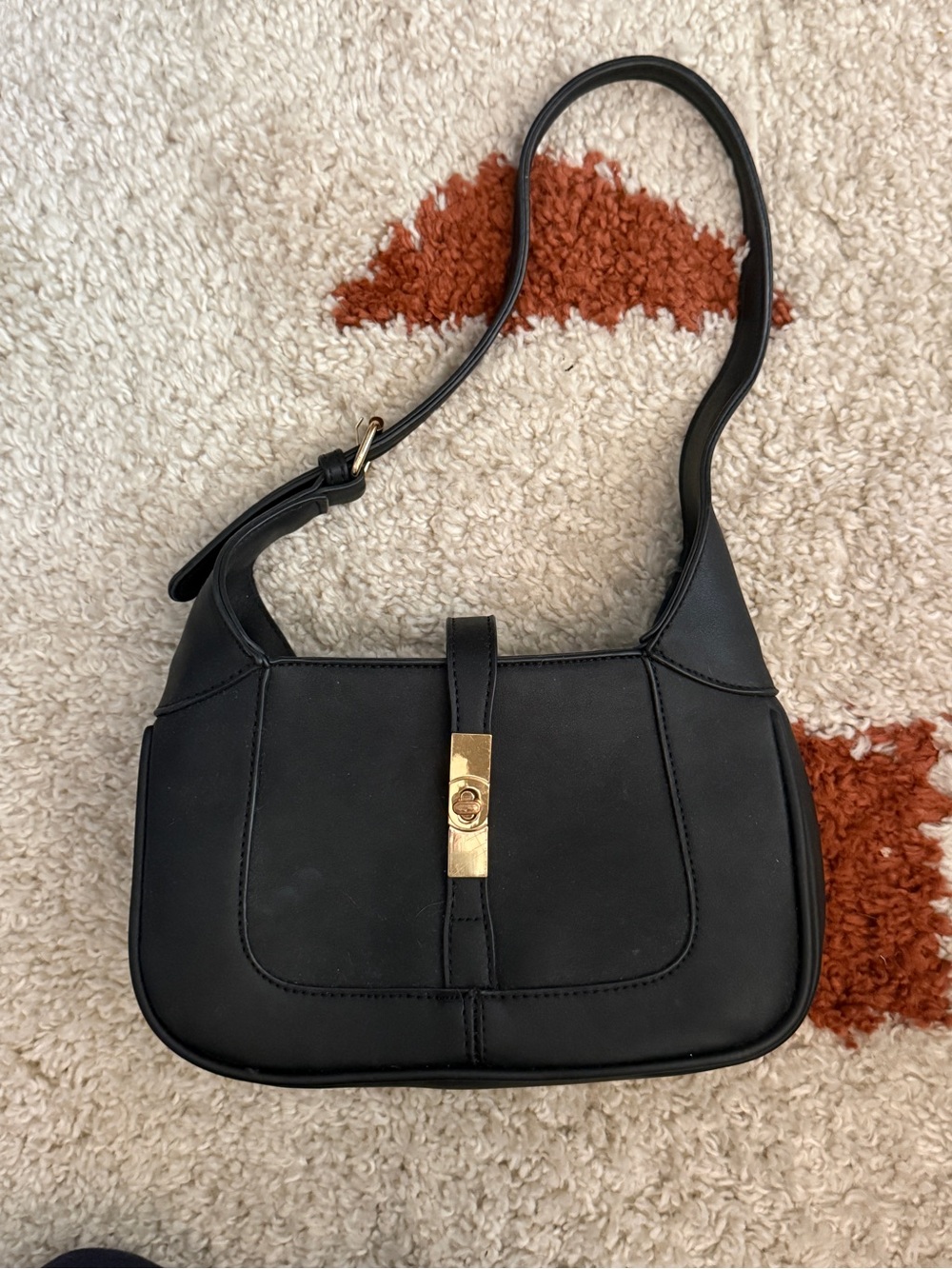 Black Shoulder Bag with Gold Turn-Lock